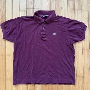 Lacoste Polo Shirt Burgundy Short Sleeve Embroidered Croc Mens L